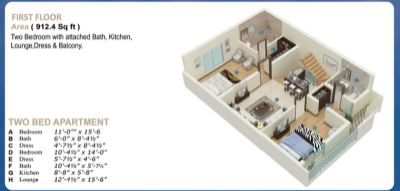 Floor plan – 1st Floor (2 Beds Apartment )
