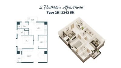Floor plan – 2-Bedroom Apartment Type 2B (1242 Sq ft)