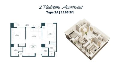 Floor plan – 2-Bedroom Apartment Type 2A (1195 Sq ft)