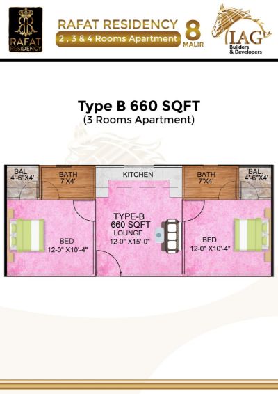 Floor plan – Type-B 3-Rooms Apartment