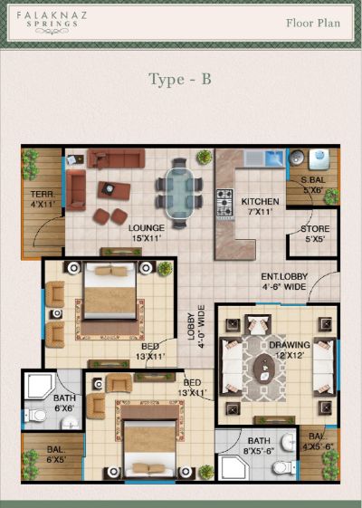 Floor plan – Type B - 2 Bed Drawing/Dining