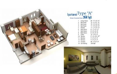 Floor plan – Type A - 3 Bedrooms Apartment Floor Plan