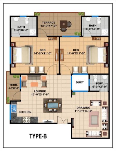Floor plan – Type B Two Bedrooms Apartment