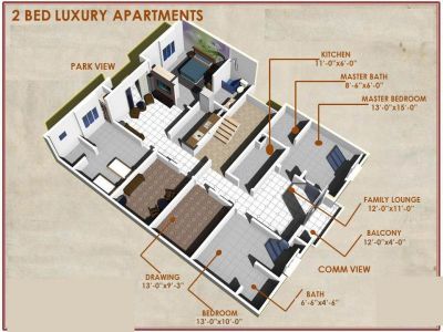 Floor plan – Two Bedrooms Luxury Apartments