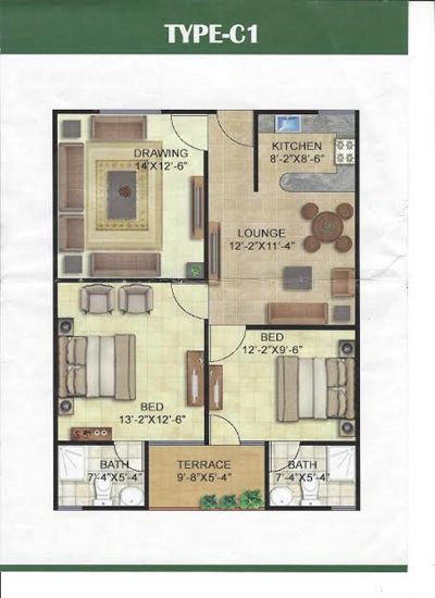 Floor plan – Type C1 - Two Bedrooms Apartment