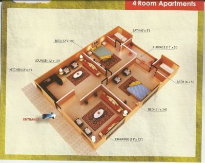 Floor plan – Four Rooms Apartment Floor Plan