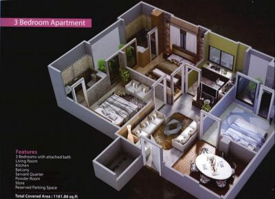 Floor plan – Three Bedrooms Apartments