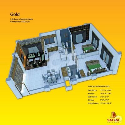 Floor plan – 2 Bedrooms Apartment Gold