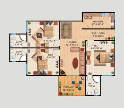 Floor plan – Exective - 1 - 3 Bedroom Apartment (Type A) Gro